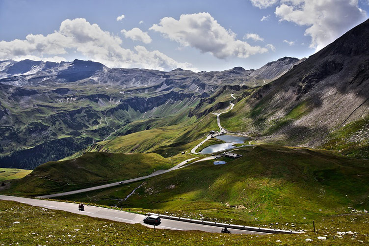 Road photographed from above set over Austrian mountains