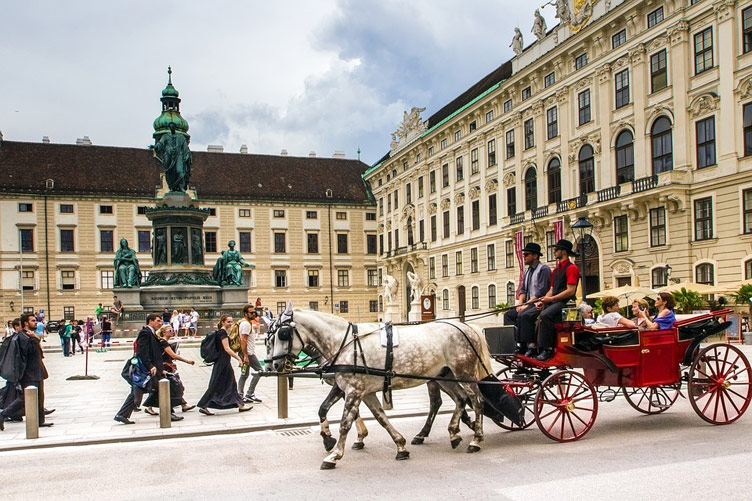 Old fashioned horse carriage tourist attraction in Vienna’s old town