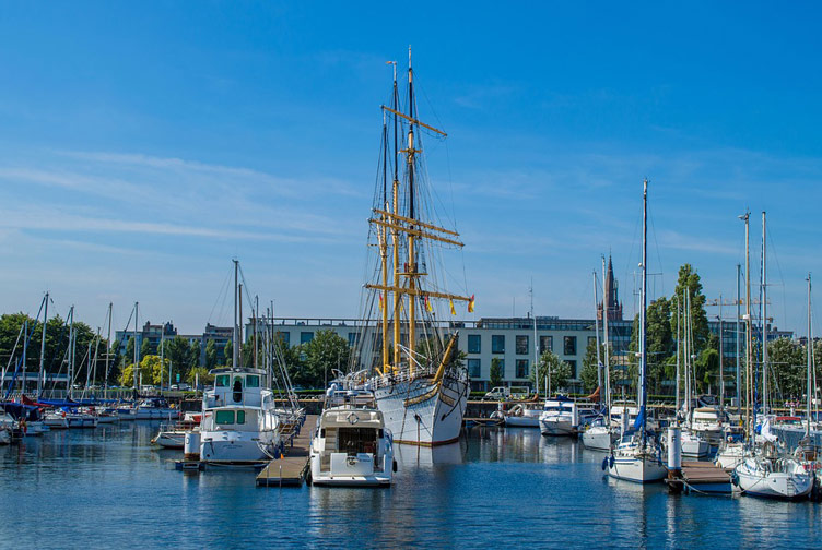 Boats at the harbour of the Belgian coastal city Ostend, Belgium