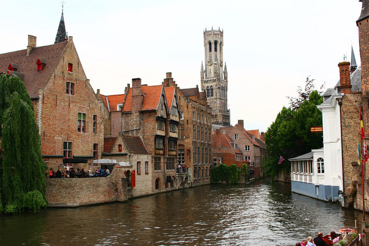 The historic old building view from Rozenhoedkaai in Bruges, Belgium