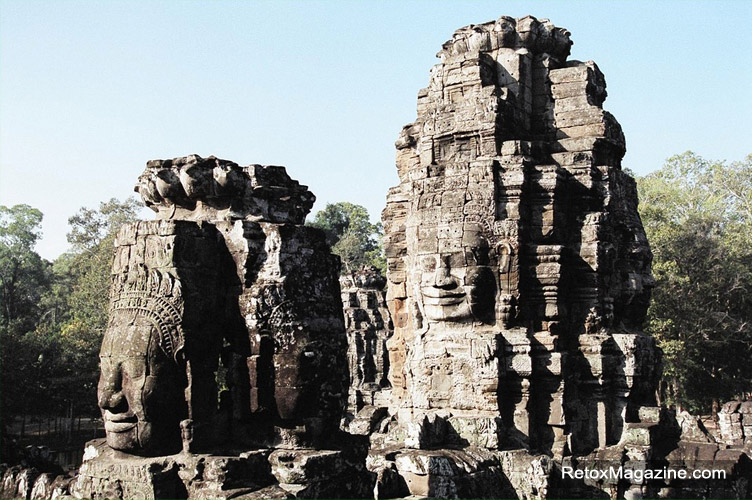 Bayon temple ruins featuring  smiling faces, Siem Reap, Cambodia