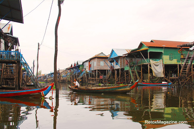 A floating village on Tonle Sap Lake in Siem Reap province, Cambodia.