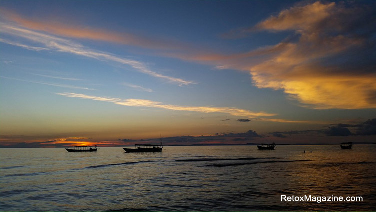 Seaside sunset in the coastal city of Sihanoukville, Cambodia