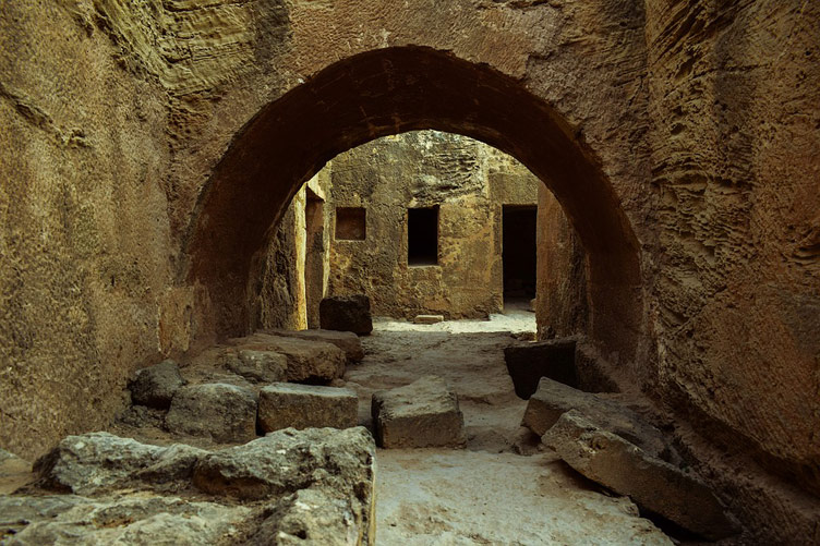 Arched alleyway inside the Tombs of the Kings site