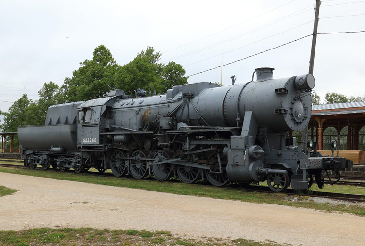 A black antique train on display at Railway Museum in Haapsalu, Estonia