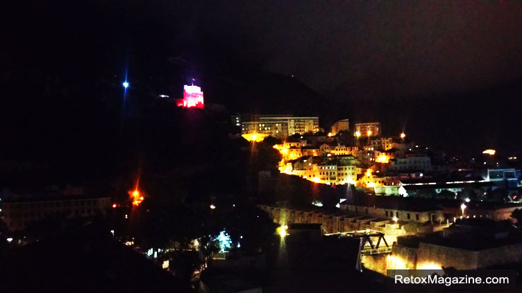 The Gibraltar rock pictured at night