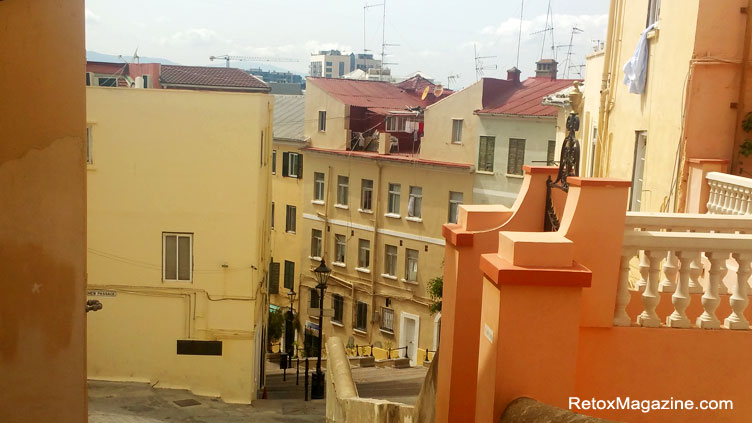 Buildings painted in oranges in the old town of Gibraltar