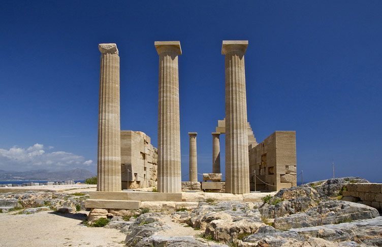 Remains of the Temple of Athena in Acropolis of Rhodes, Greece