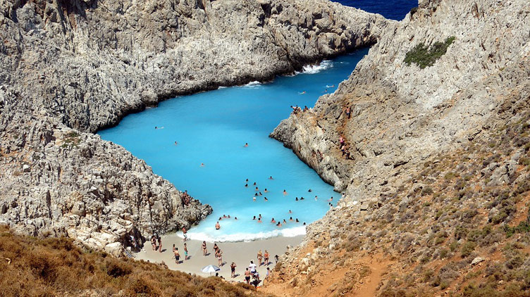 An unusually shaped wild Seitan Limania Beach on Crete island in Greece