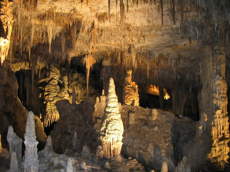 Beautiful rock formations in the interior of a cave