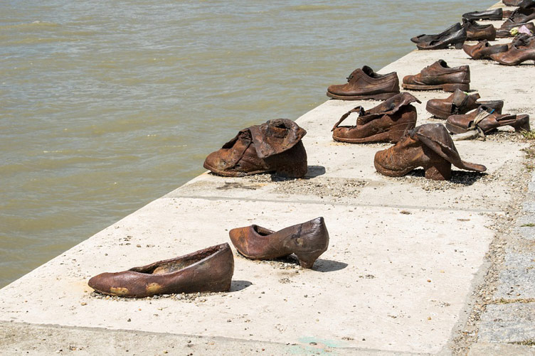 Realistic looking metal shoes installed on the Danube embankment, Budapest