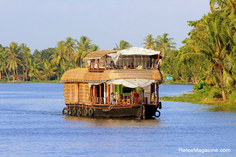 A two-decker houseboat in Kerala waters in Alappuzha (or Alleppey), India