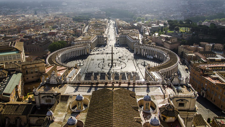 Birds eye view of St. Peter's Square in Vatican City at daytime