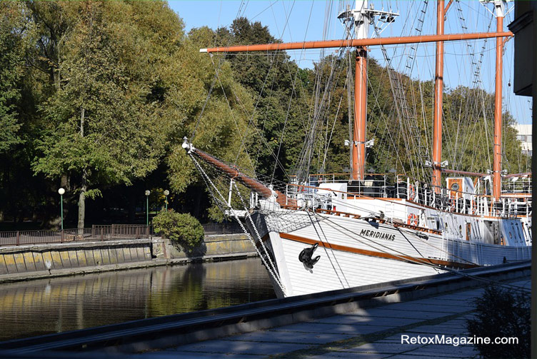 Meridianas sailing ship restaurant on Dane River in the city of Klaipeda, Lithuania