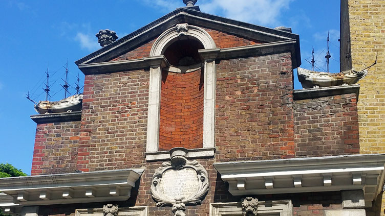 Boat decor on Trinity Green Almshouses, Whitechapel, London