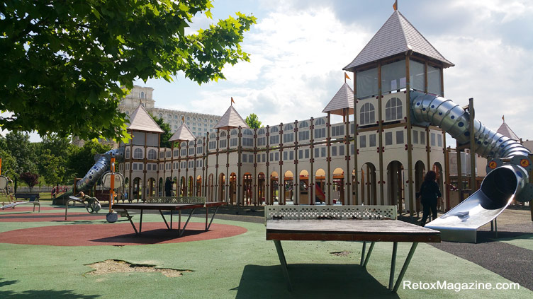 A children’s playground with a generous size castle designed with influence of that Balkans style