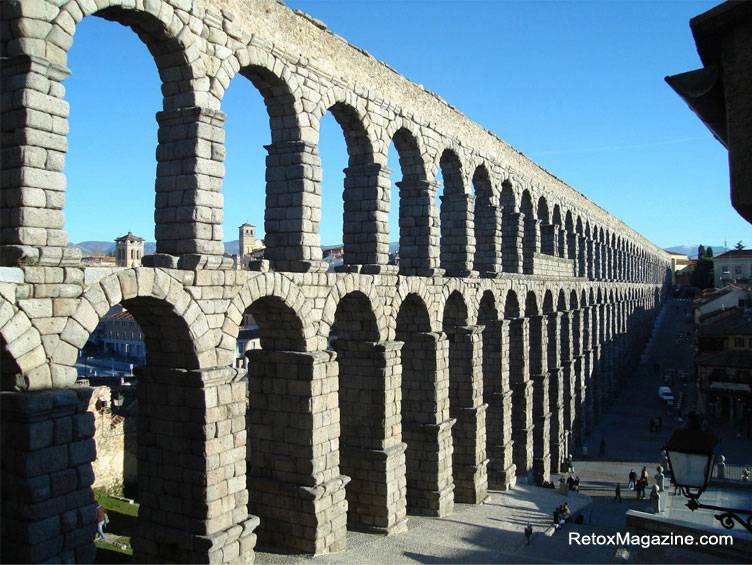 The Aqueduct of Segovia in Spain. 