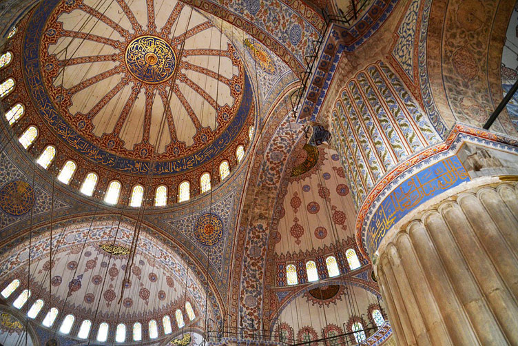 The magnificent interior ceiling decor of the Sultan Ahmed Mosque aka Blue Mosque