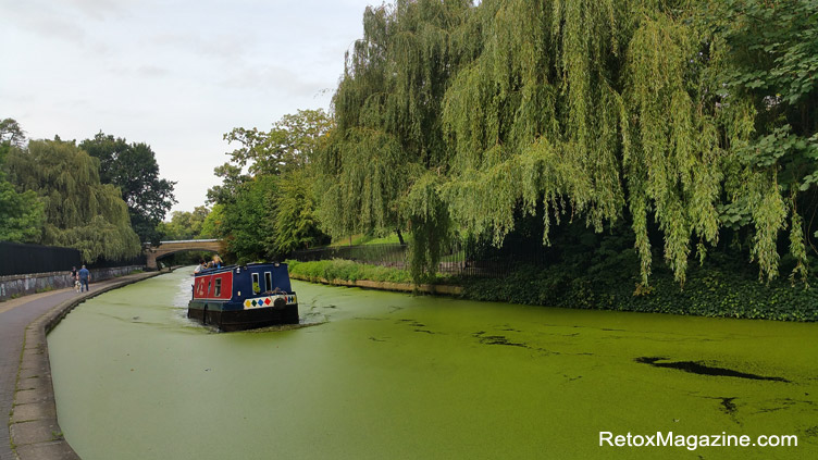 A narrow-boat on the Regent's Canal in the summer